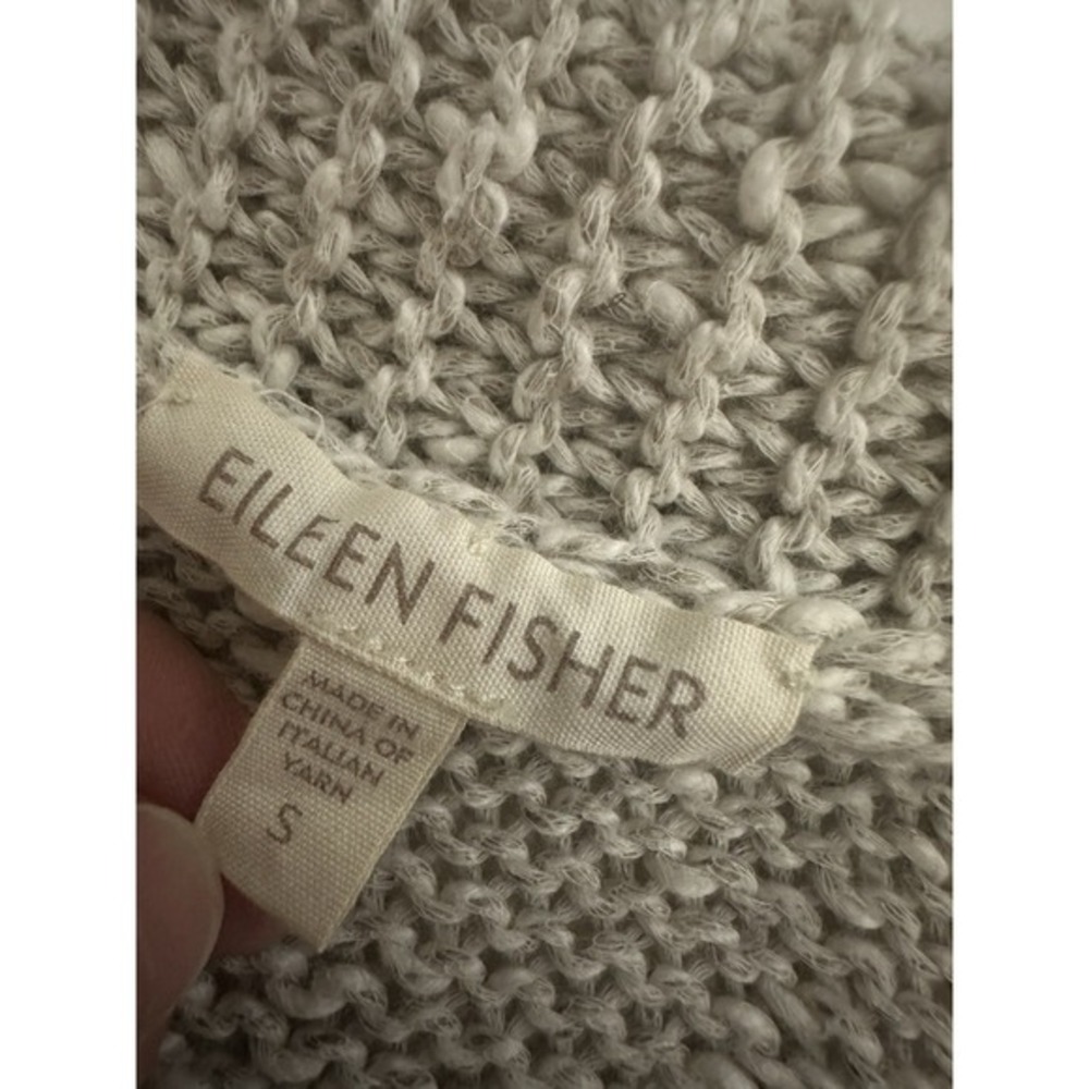 Eileen Fisher Open Cardigan Linen Blend Sz S Pointelle Collared Half Sleeve Oat - Picture 3 of 8